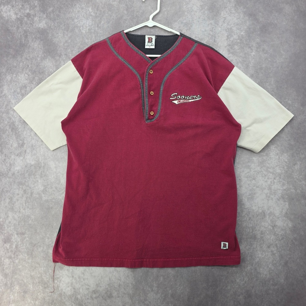 Vintage Bob Sportswear Oklahoma Sooners Henley Jersey Shirt XL Burgundy Grey USA